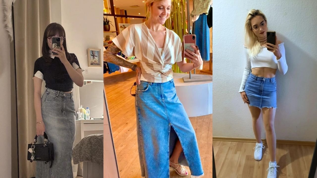 jean skirt outfits
