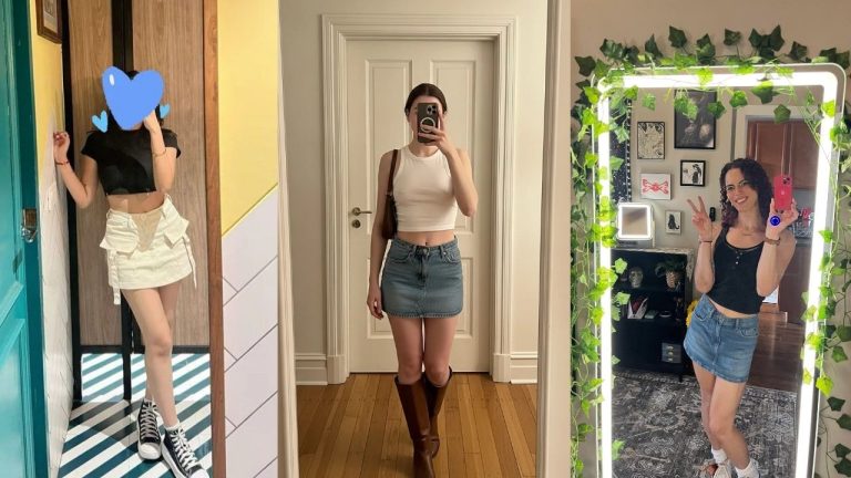 denim skirt outfits