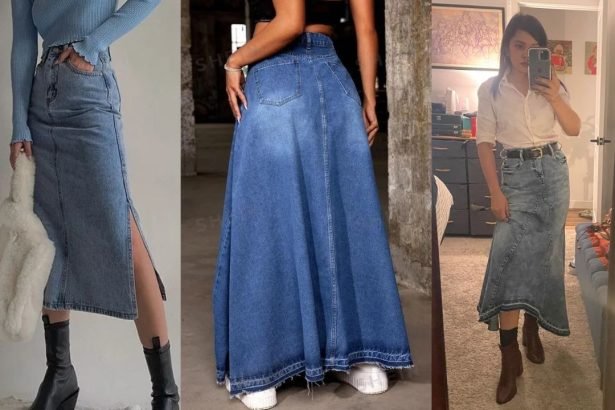 long jean skirt outfits