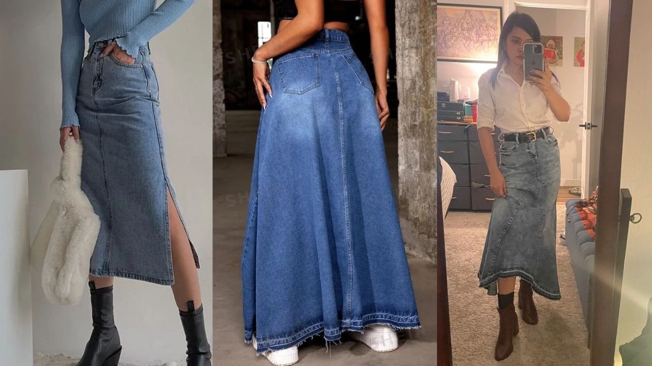 long jean skirt outfits